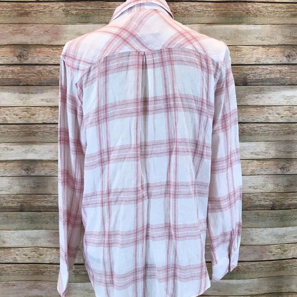 Rails Size M Medium Charli Linen Blend Plaid Button Down in White Rouge Sand - Picture 3 of 6